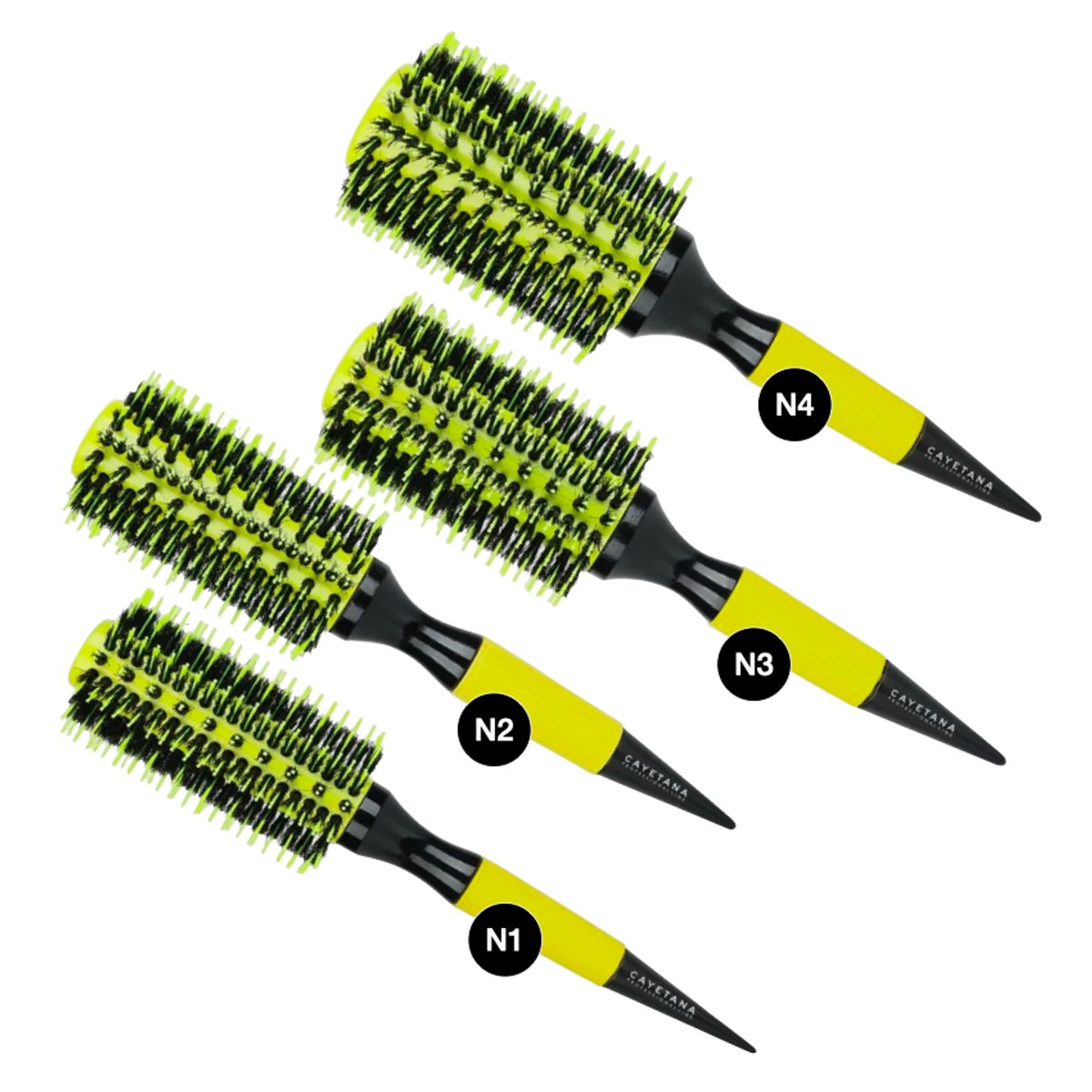 CAYETANA - KIT X4 CEPILLOS DE CABELLO CERDAS MIXTAS MANGO DE MADERA