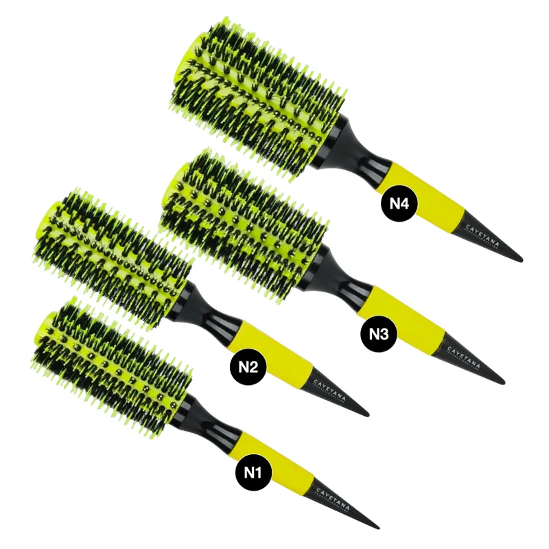 CAYETANA - KIT X4 CEPILLOS DE CABELLO CERDAS MIXTAS MANGO DE MADERA