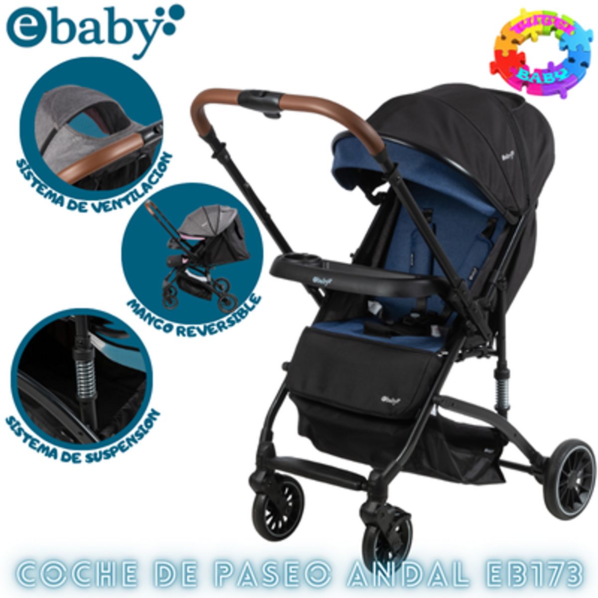 EBABY - COCHE DE PASEO ANDAL 173 CON MANGO REVERSIBLE-AZUL