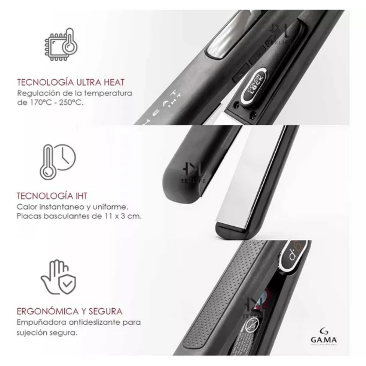 GAMA - Combo Gama Secadora de Cabello Tempo Negra + Plancha G-EVO Ultra Heat