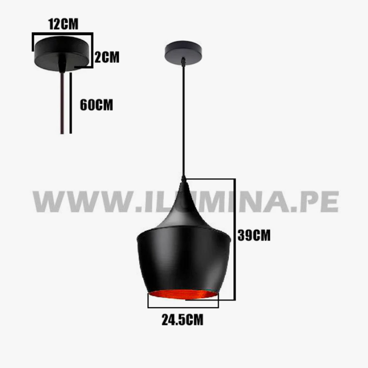 GENERICO - Lámpara Colgante Campana Black Led