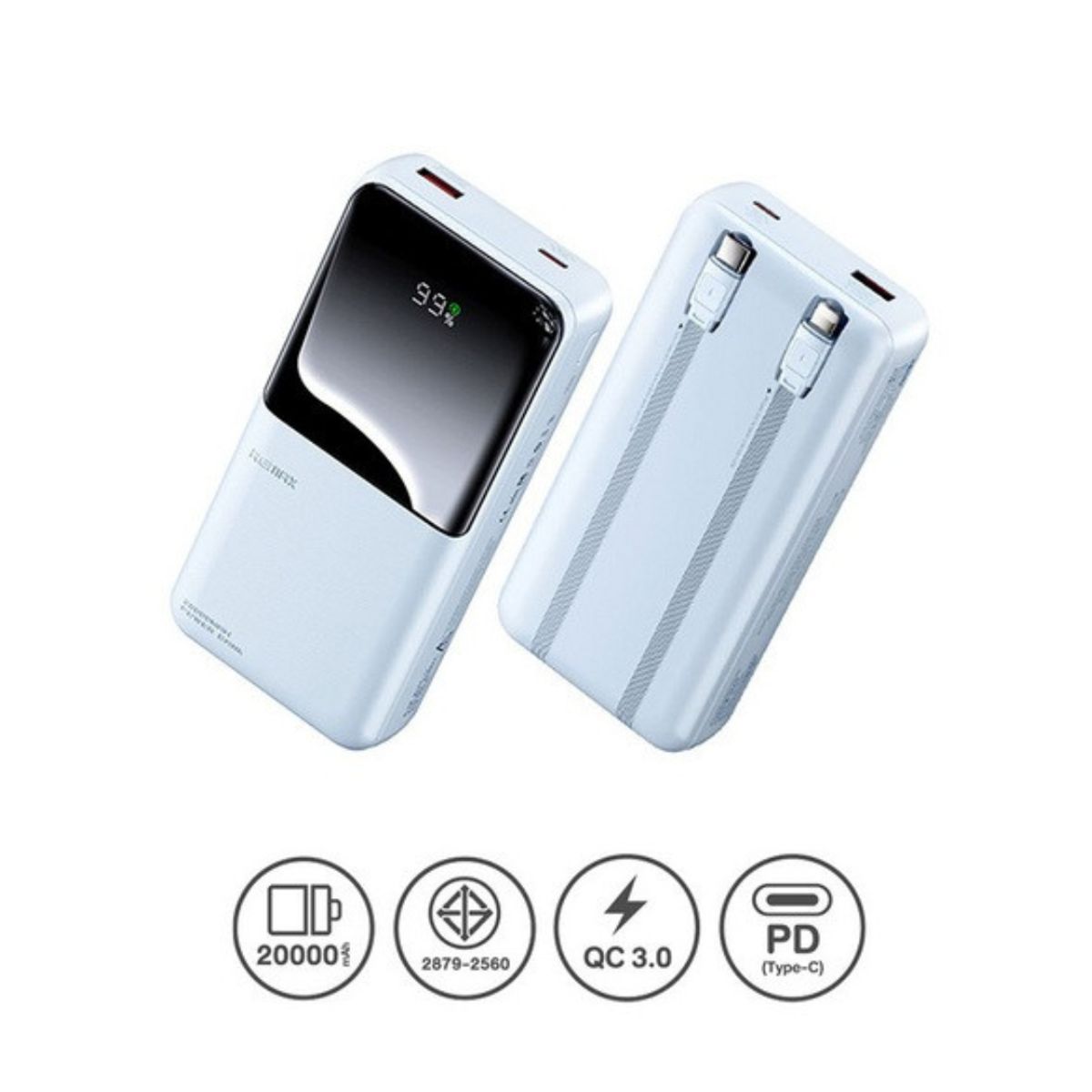 REMAX - POWER BANK     20000mAh  PD 20W+ QC 22.5W   MODELO RPP-680 CELESTE