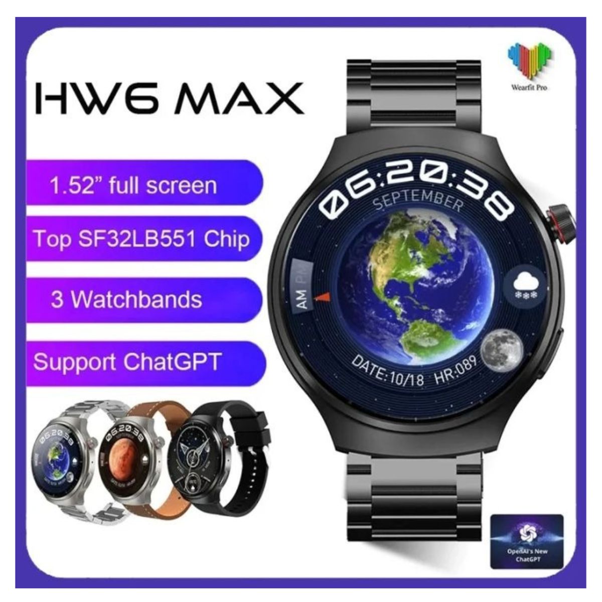 GENERICO - SMARTWATCH HW6 MAX HOMBRE CORREAS INTERCAMBIABLES