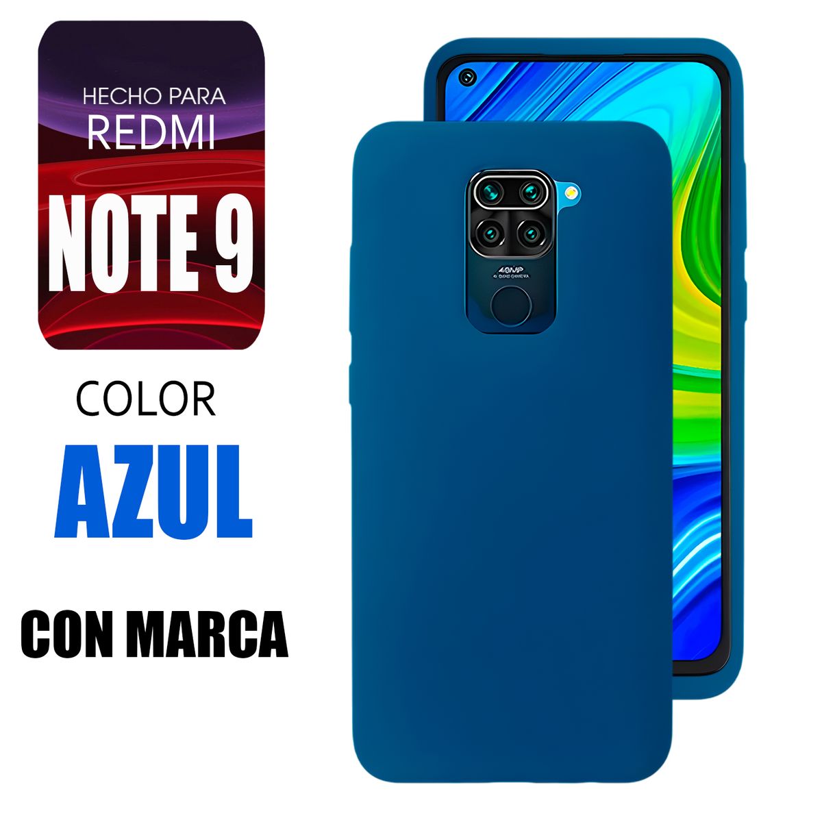 XIAOMI - Silicone Case Para Redmi Note 9 Azul Con Marca