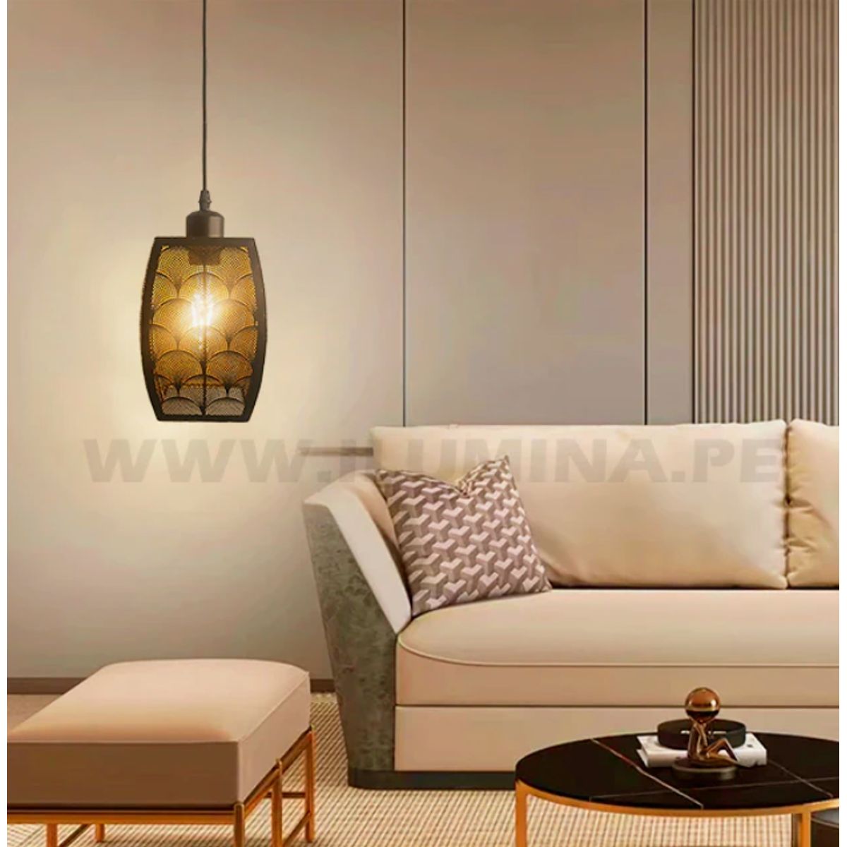 GENERICO - Lámpara Colgante Campana  Black-Gold Led