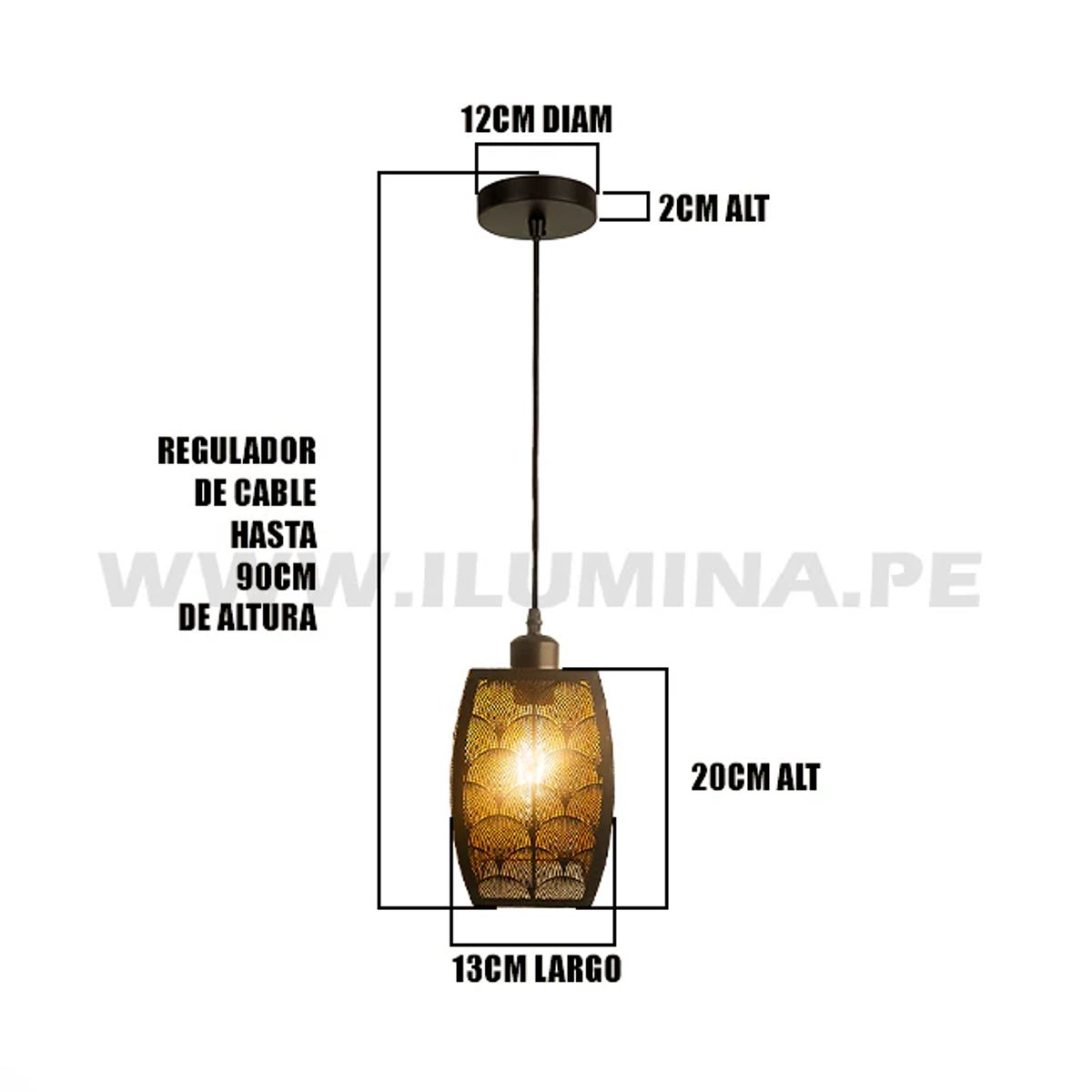 GENERICO - Lámpara Colgante Campana  Black-Gold Led