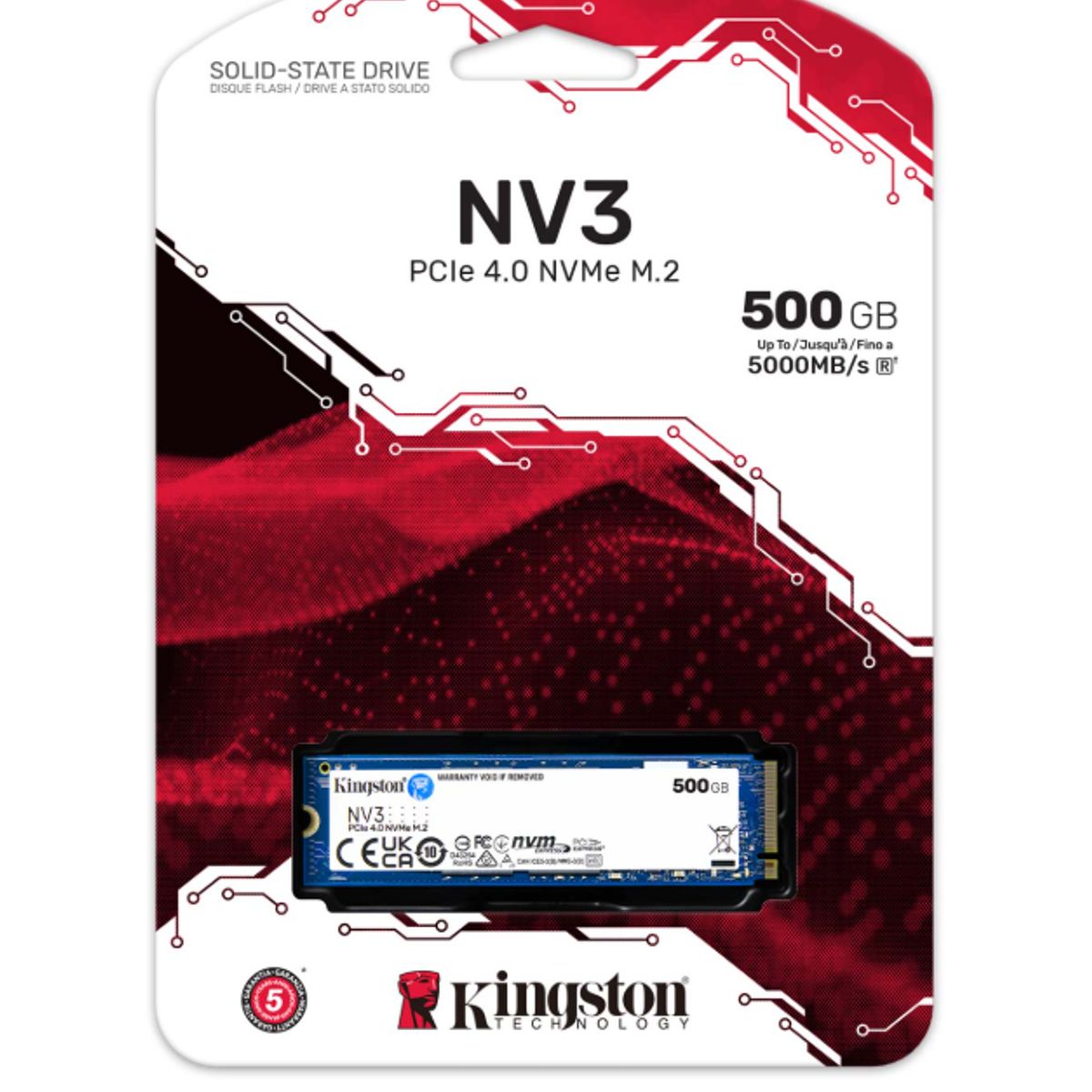 KINGSTON - Disco Solido Kingston M.2 de 500GB nv3 4.0 5000 mbs