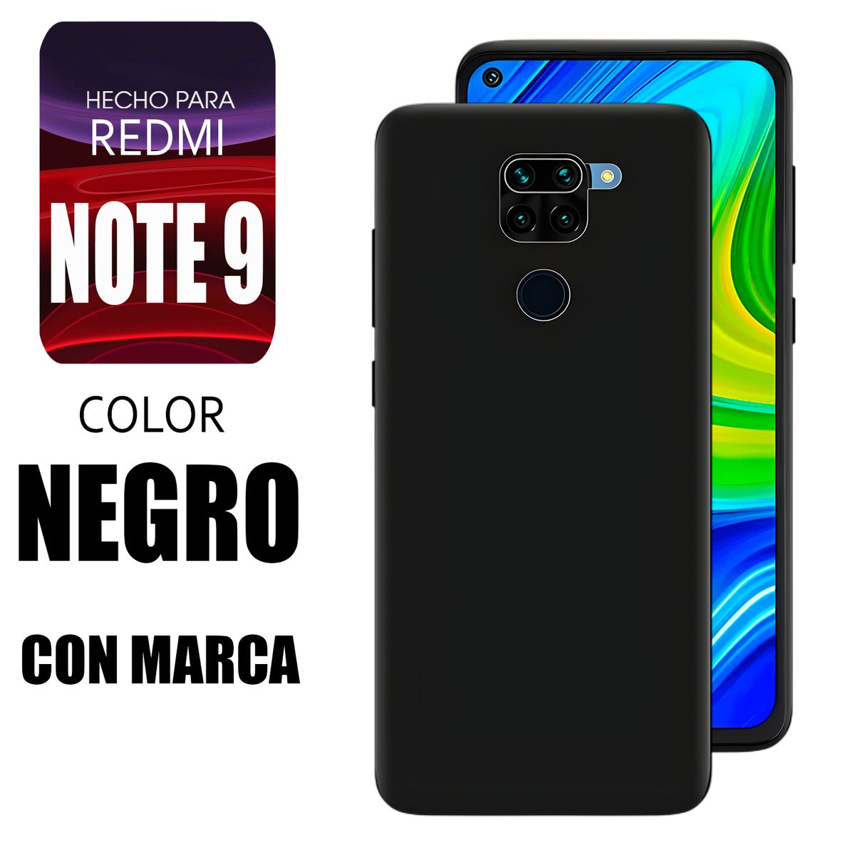 XIAOMI - Silicone Case Para Redmi Note 9 Negro Con Marca
