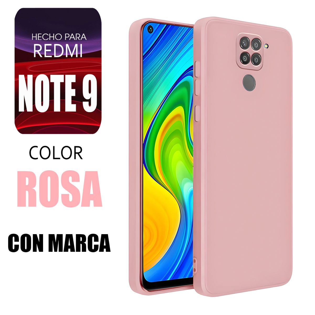 XIAOMI - Silicone Case Para Redmi Note 9 Rosa Con Marca