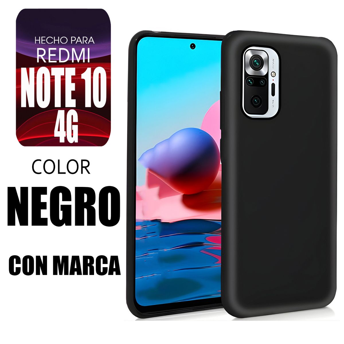 XIAOMI - Silicone Case Para Redmi Note 10 4G Negro Con Marca