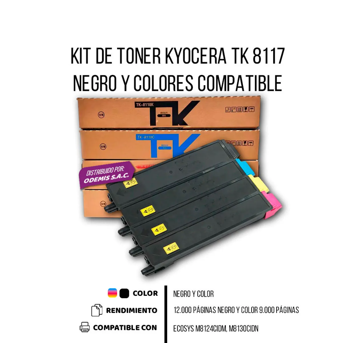 KYOCERA - Kit de Toner Kyocera TK 8117 Negro y Colores M8124Cidn Compatible