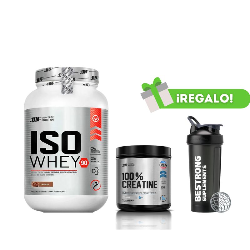 UNIVERSE NUTRITION - PROTEÍNA ISO WHEY 1.1 KG CHOCOLATE + CREATINA UNIVERSE NUTRITION 250G + SHAKER