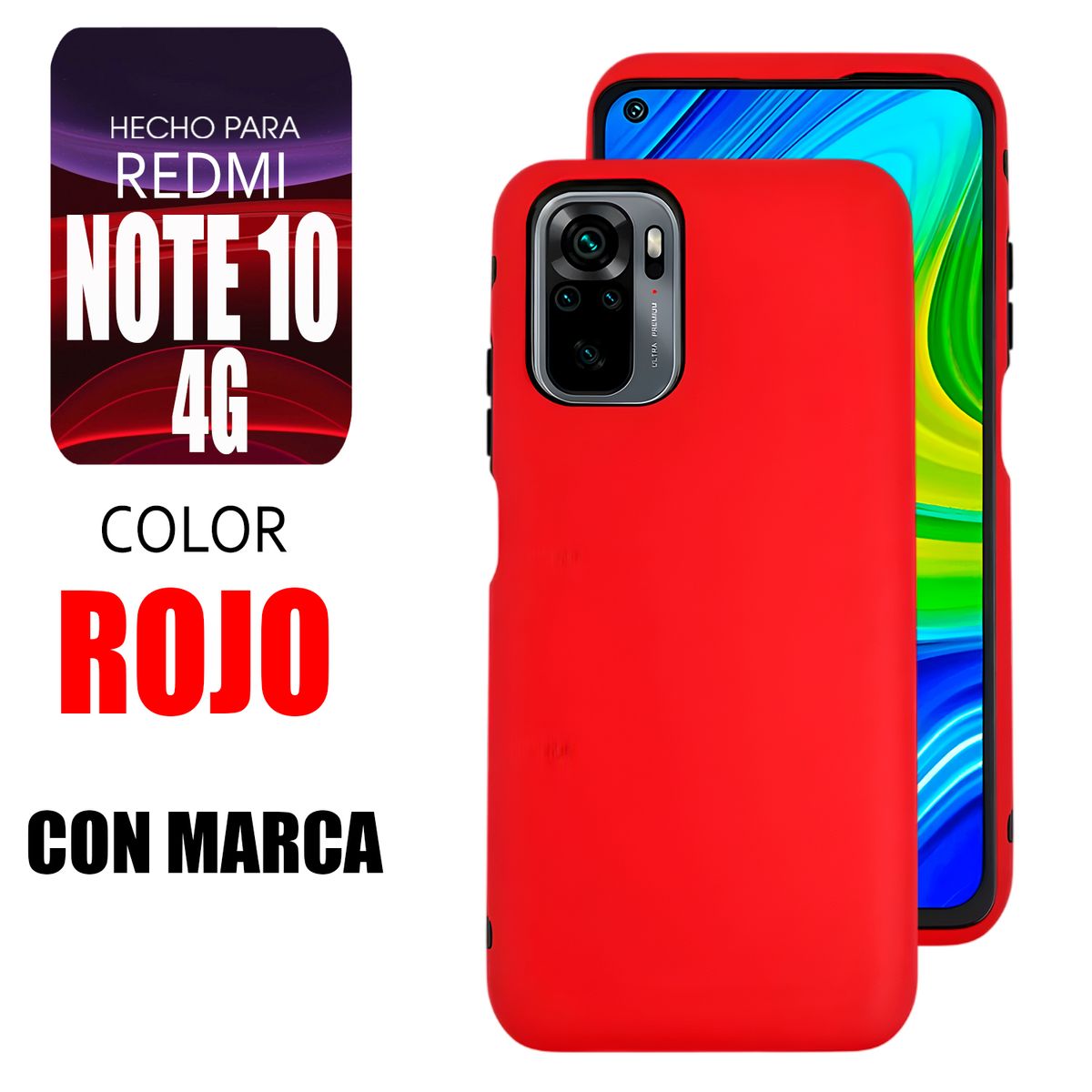 XIAOMI - Silicone Case Para Redmi Note 10 4G Rojo Con Marca