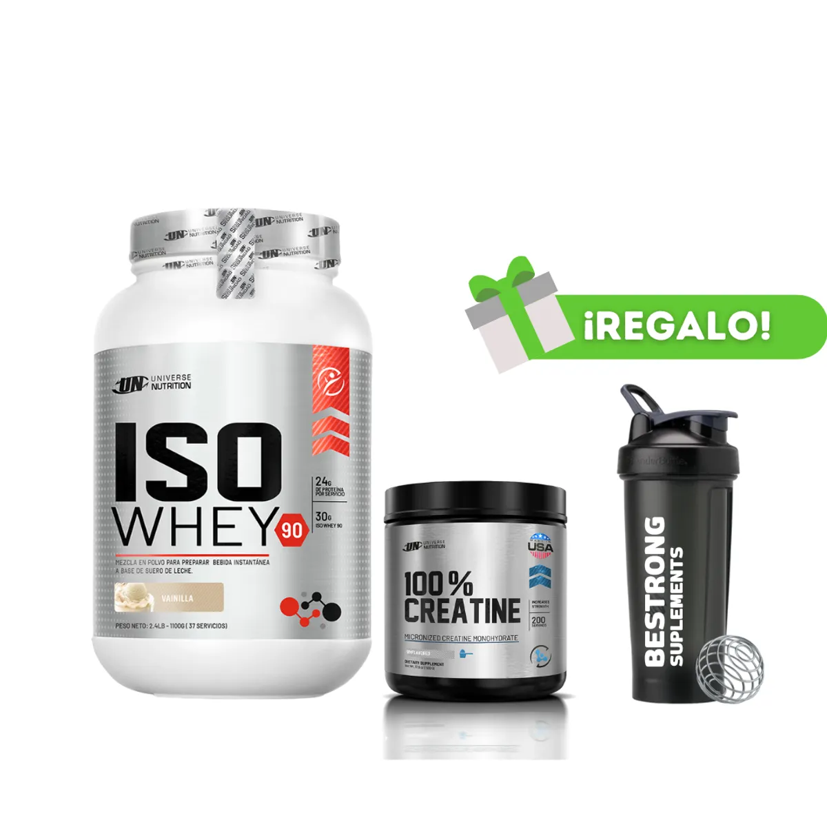 UNIVERSE NUTRITION - PROTEÍNA ISO WHEY 1.1 KG VAINILLA+ CREATINA UNIVERSE NUTRITION 250G + SHAKER