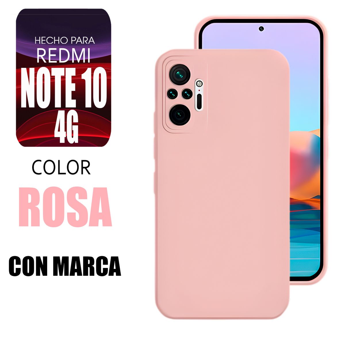 XIAOMI - Silicone Case Para Redmi Note 10 4G Rosa Con Marca