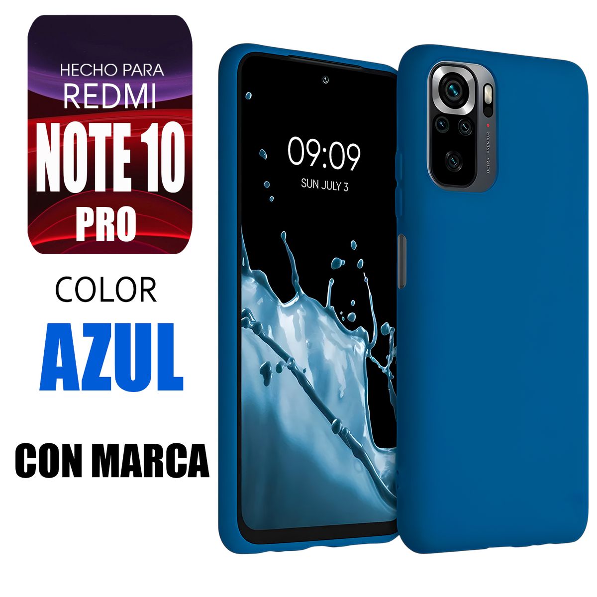XIAOMI - Silicone Case Para Redmi Note 10 Pro Azul Con Marca
