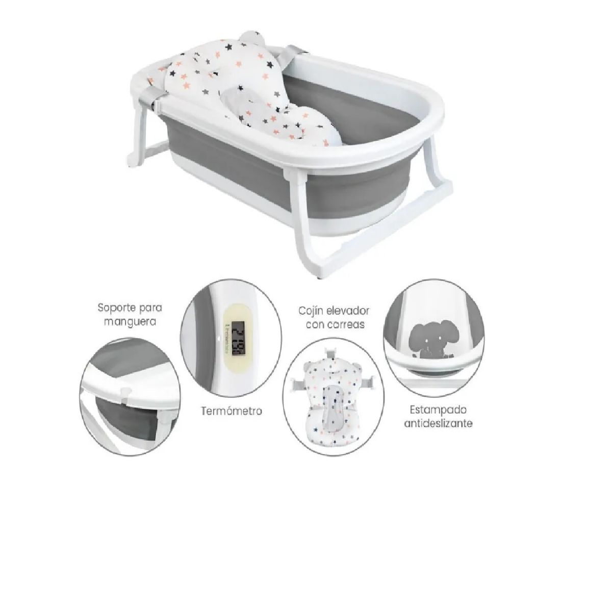 GENERICO - BAÑERA PLEGABLE CON TERMOMETRO MAS COJIN PARA BEBE