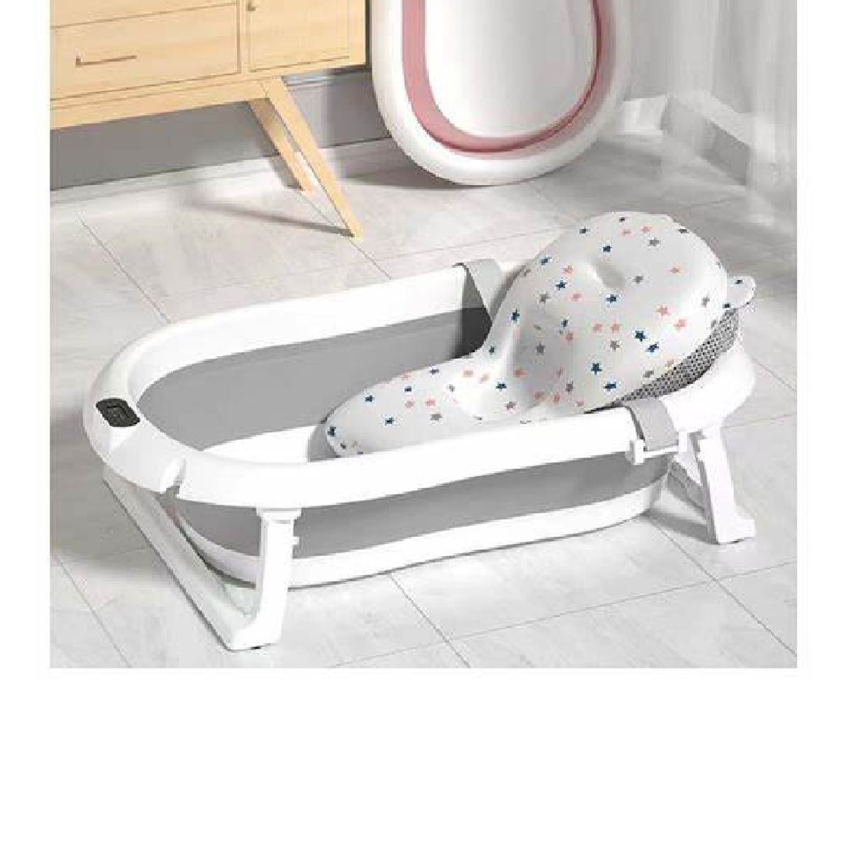 GENERICO - BAÑERA PLEGABLE CON TERMOMETRO MAS COJIN PARA BEBE