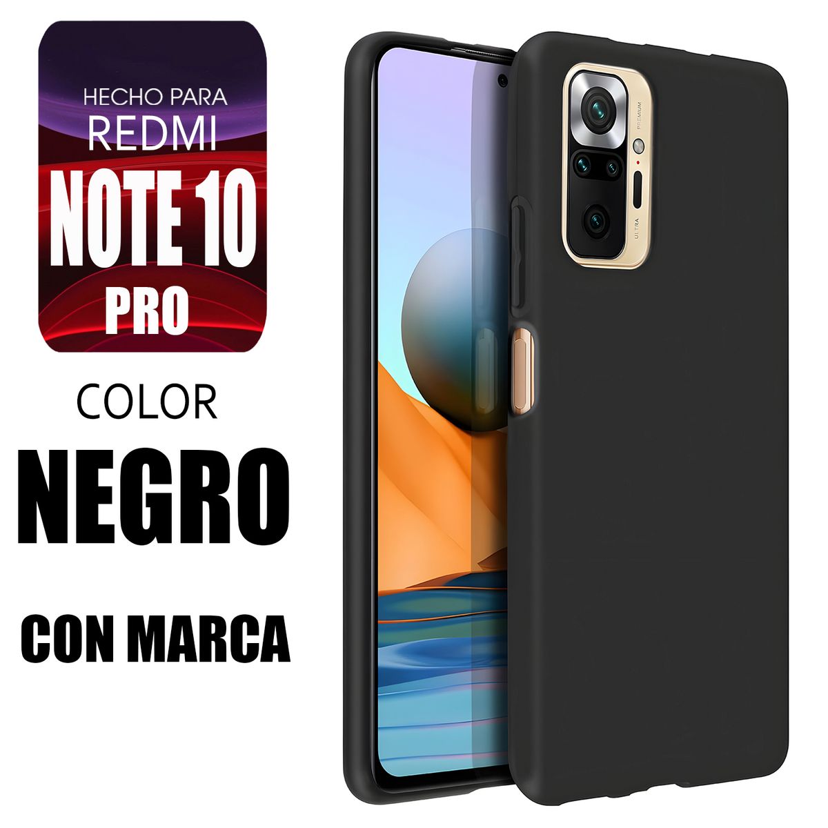 XIAOMI - Silicone Case Para Redmi Note 10 Pro Negro Con Marca