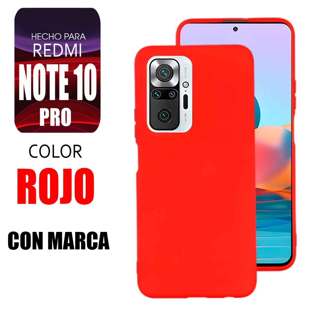 XIAOMI - Silicone Case Para Redmi Note 10 Pro Rojo Con Marca