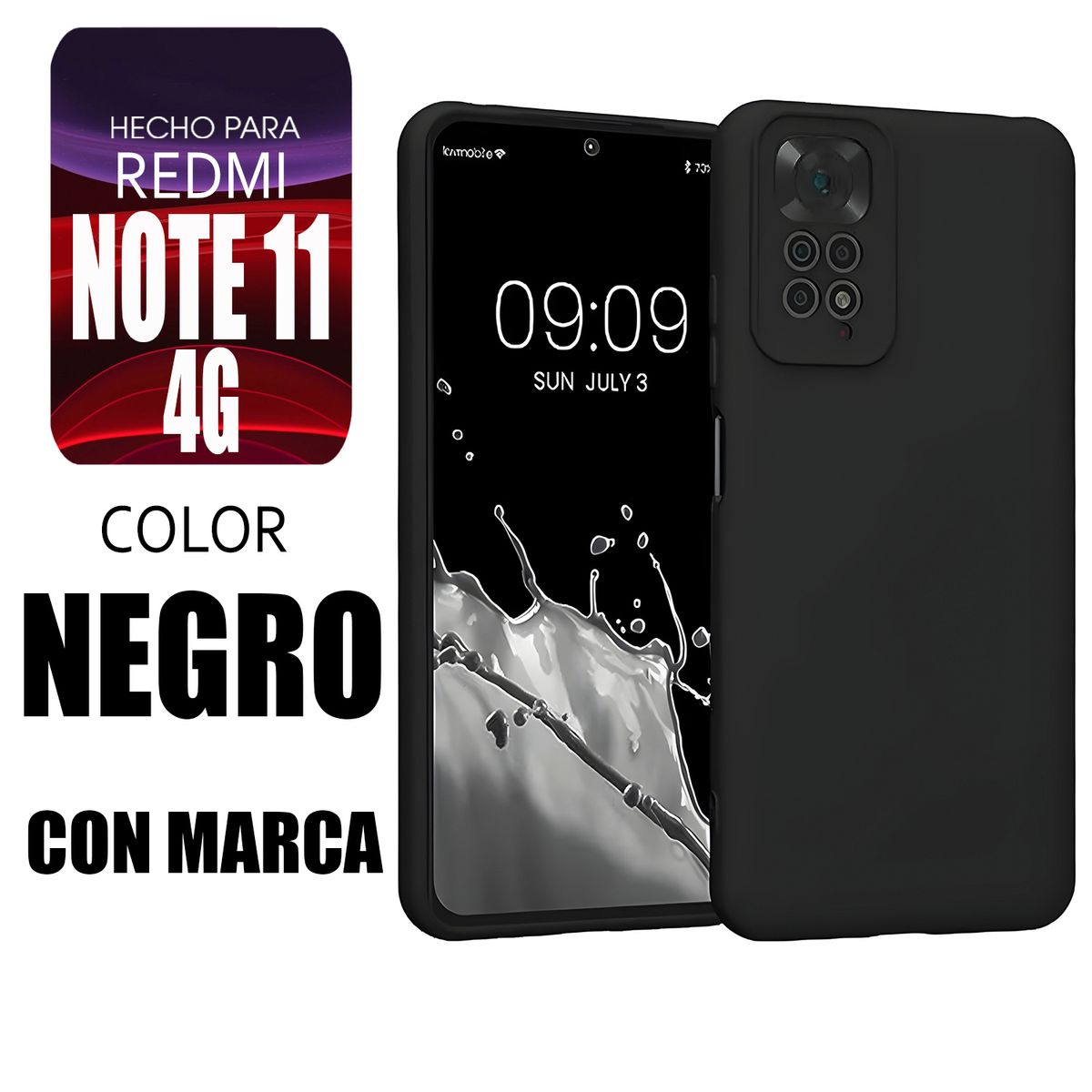 XIAOMI - Silicone Case Para Redmi Note 11 4G Negro Con Marca