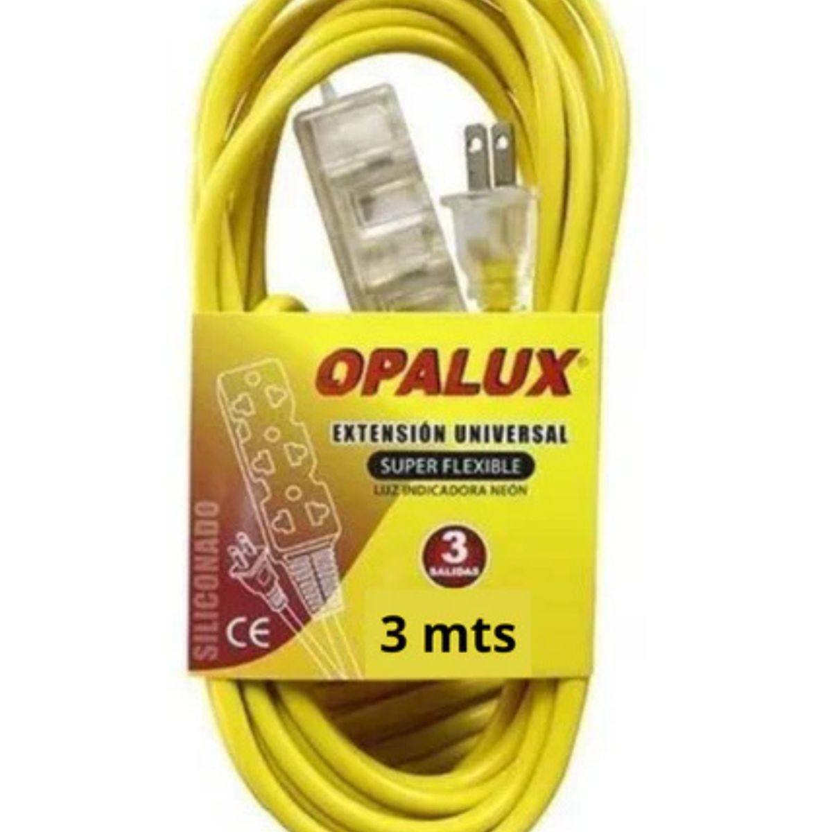 OPALUX - EXTENSIÓN OPALUX TOMA CORRIENTE CON 3 TOMAS 3 METROS OP-FL1203