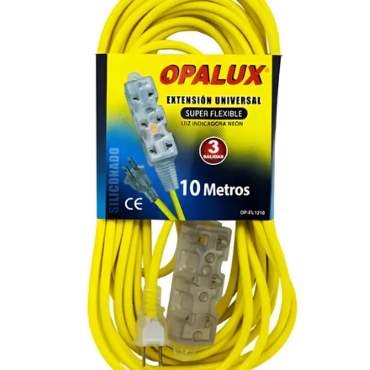 OPALUX - EXTENSIÓN OPALUX TOMA CORRIENTE CON 3 TOMAS 10 METROS OP-FL1210