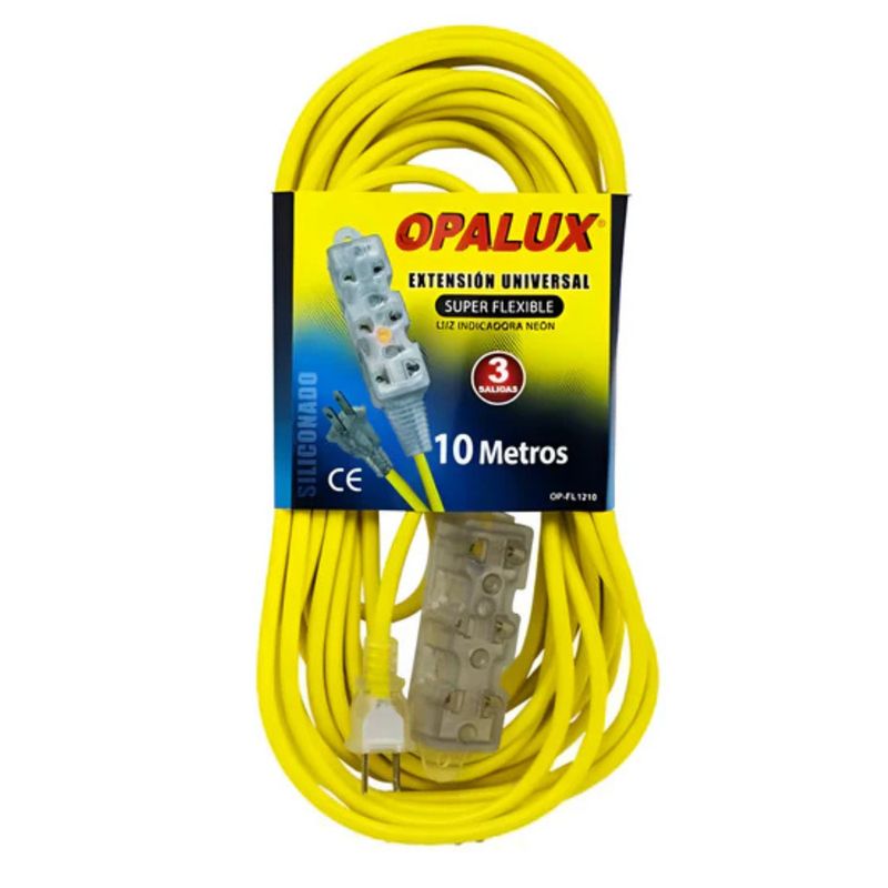 OPALUX - EXTENSIÓN OPALUX TOMA CORRIENTE CON 3 TOMAS 10 METROS OP-FL1210