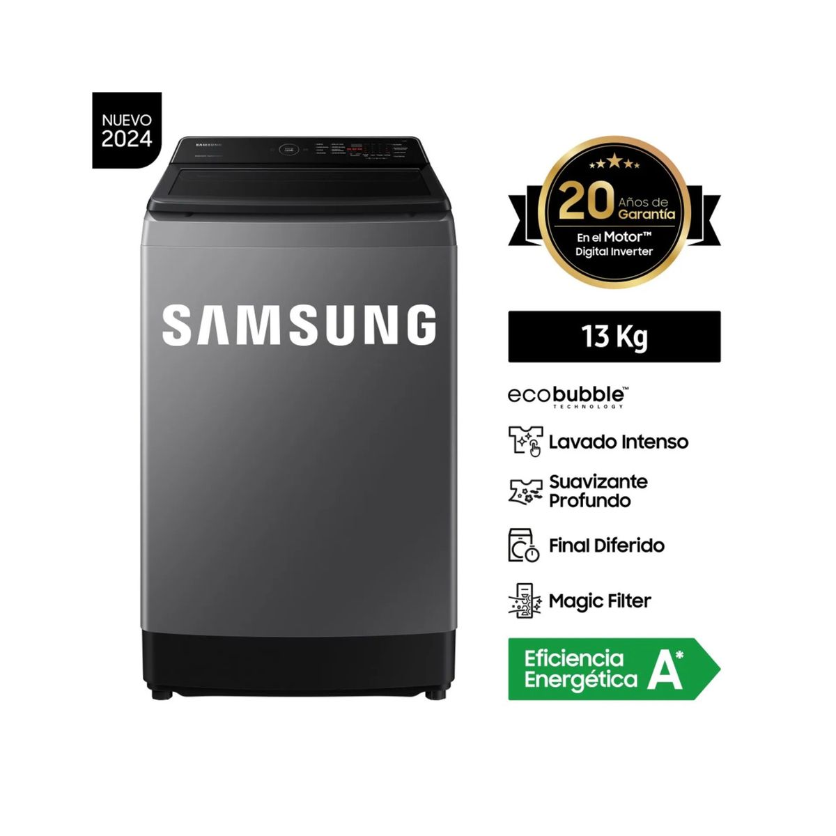 SAMSUNG - Lavadora Samsung Ecobubble 13KG WA13CG5441BDPE Gris