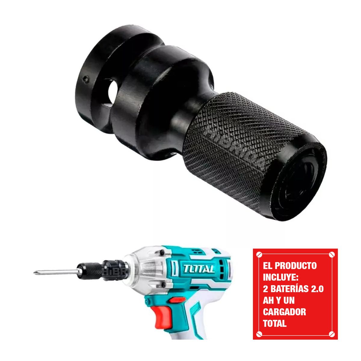 TOTAL TOOLS - TALADRO ATORNILLADOR BL + LLAVE DE IMPACTO 20V TOTAL + 2BATS + ADAP