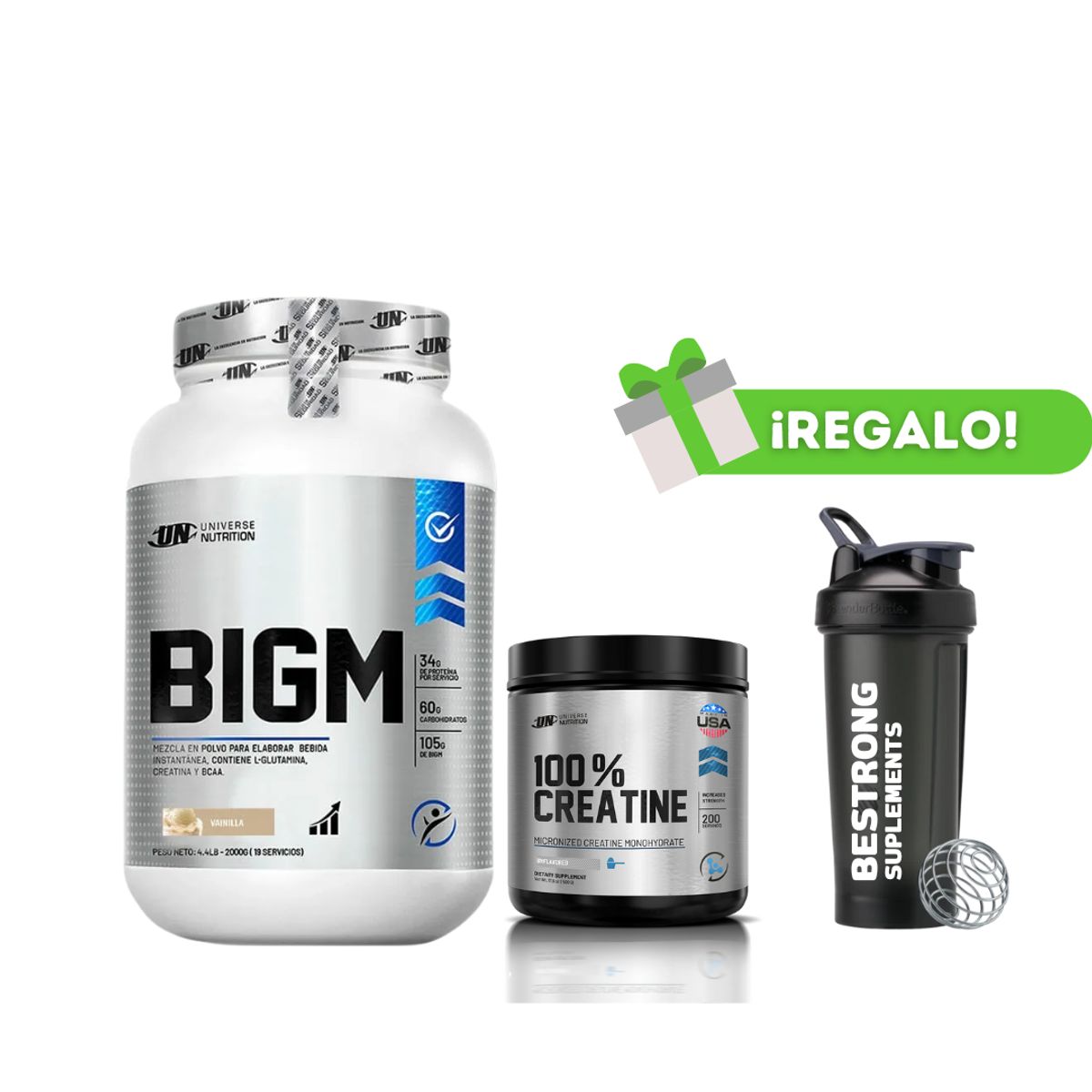 UNIVERSE NUTRITION - PROTEÍNA BIGM 2KG VAINILLA+ CREATINA UNIVERSE NUTRITION 250G + SHAKER