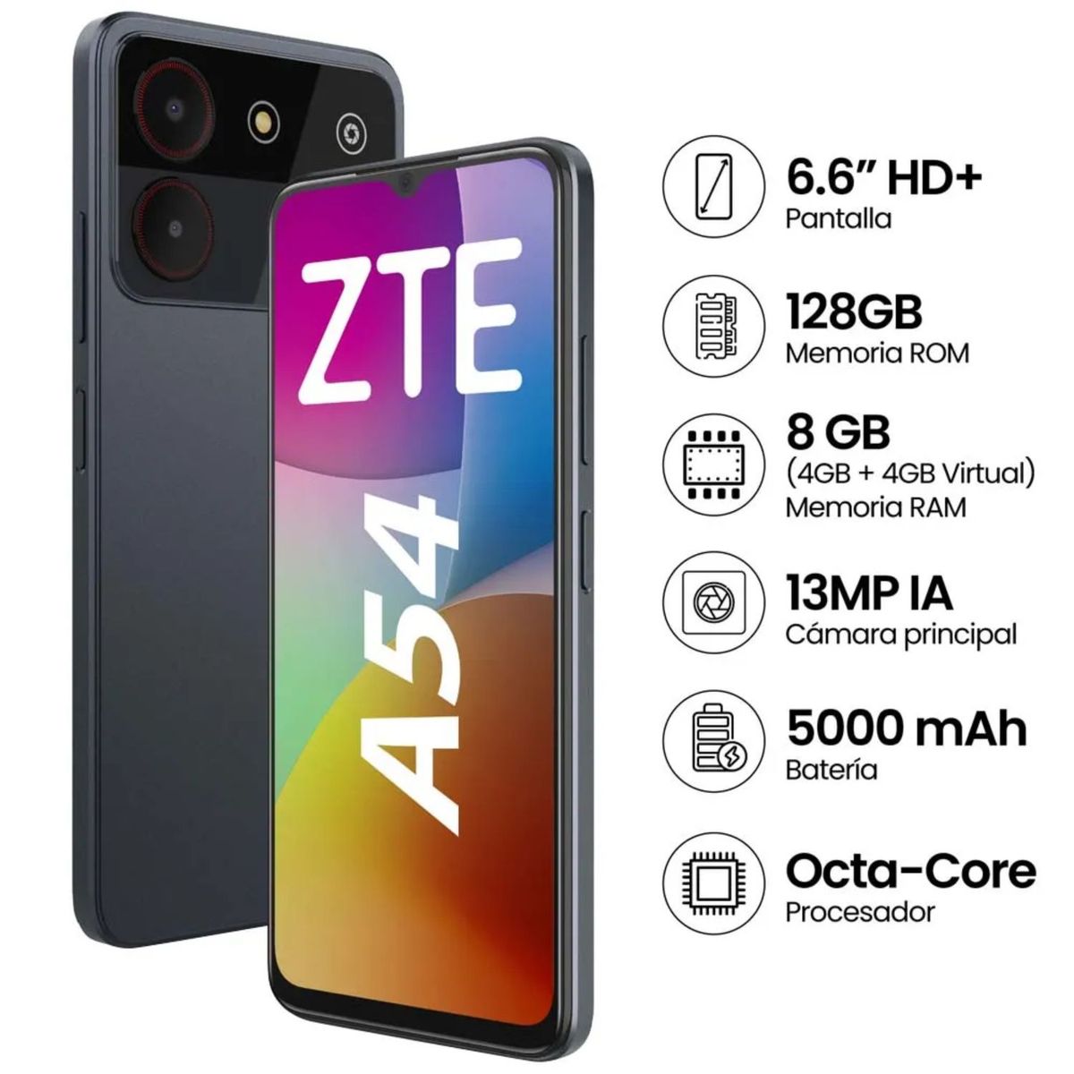 ZTE - Celular ZTE A54 66 4GB 128GB 13MP Gris