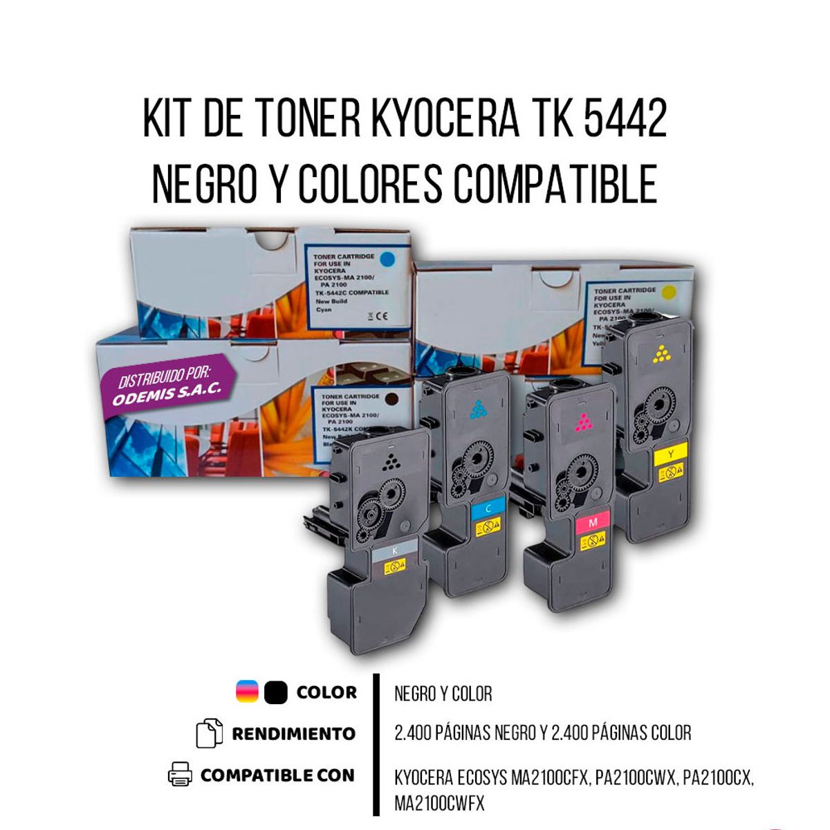 KYOCERA - Kit de Toner Kyocera TK 5442 Negro y colores Compatible