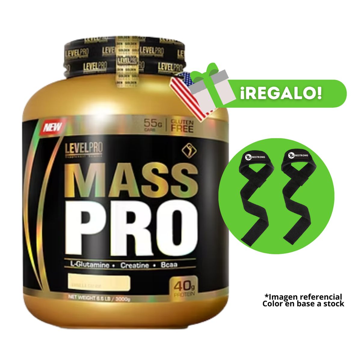 LEVEL PRO - PROTEÍNA MASS PRO 3 KG VAINILLA + STRAPS