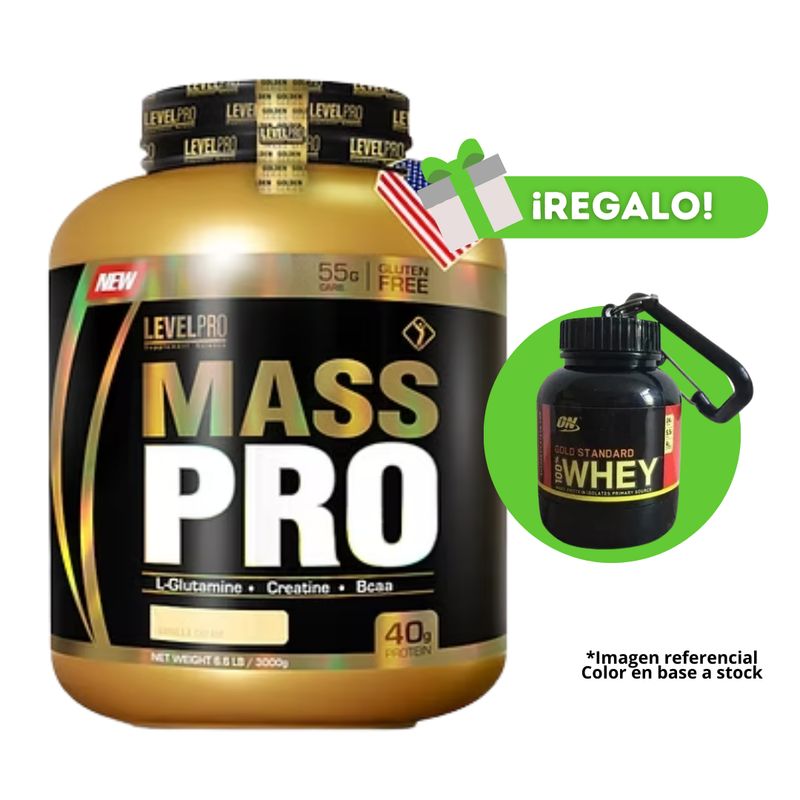 LEVEL PRO - PROTEÍNA MASS PRO 3 KG VAINILLA + PORTAPROTEÍNA