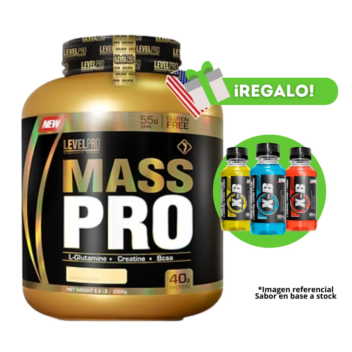 LEVEL PRO - PROTEÍNA MASS PRO 3 KG VAINILLA + 3 XB