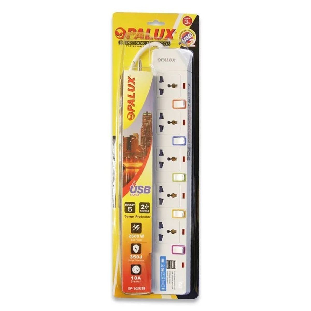 OPALUX - SUPRESOR DE PICOS OPALUX OP-105USB 5 TOMAS + 2 PUERTOS USB