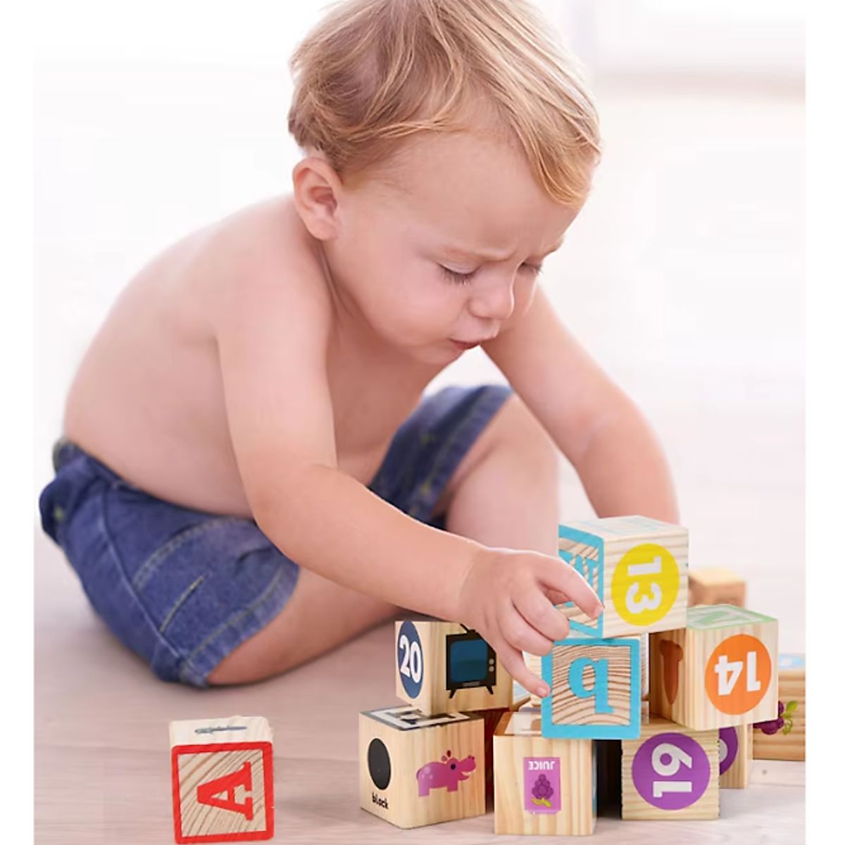 GENERICO - Set de 26 Cubos Didácticos de Madera - Abecedario + Números