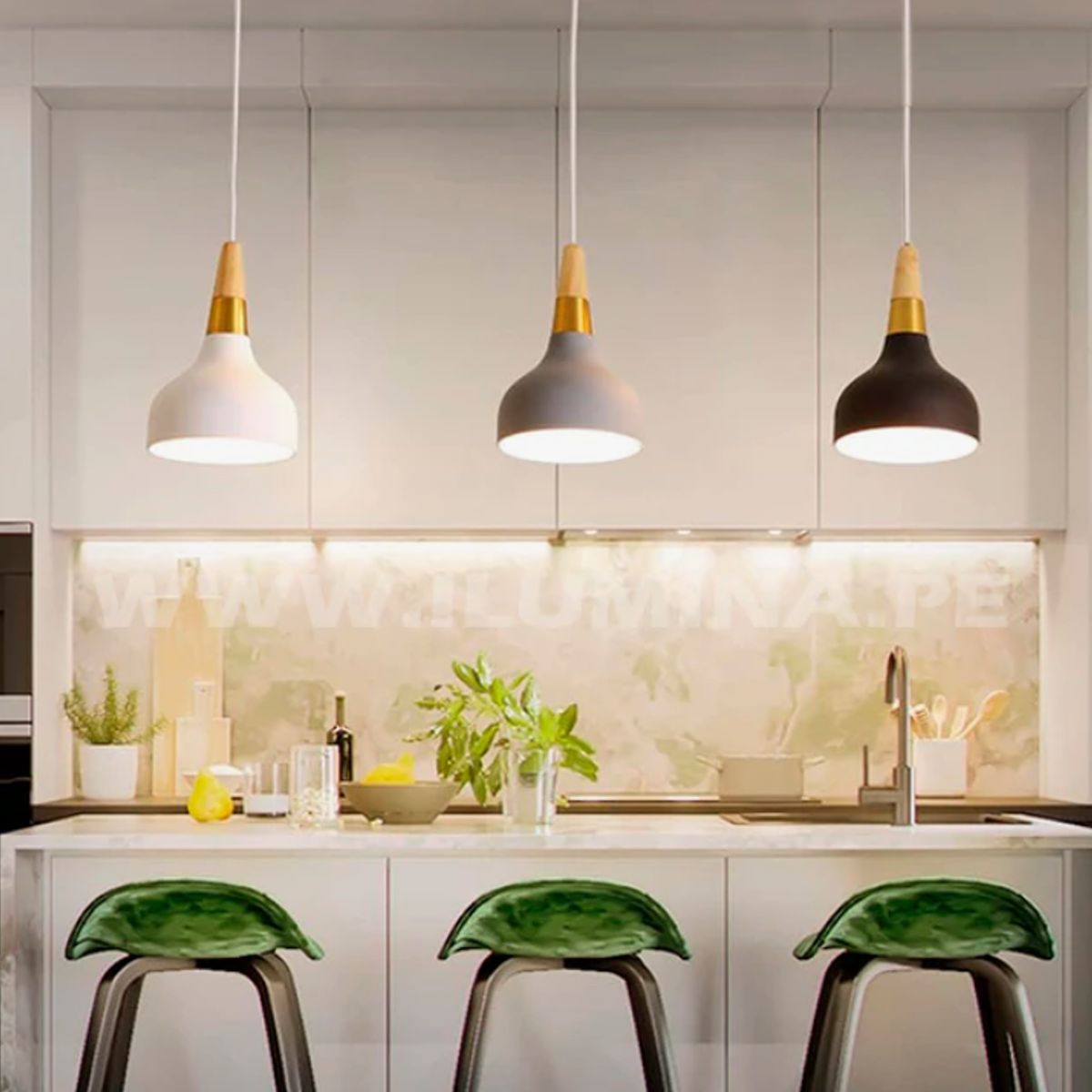 GENERICO - Lámpara Colgante Campana Triple Black Led