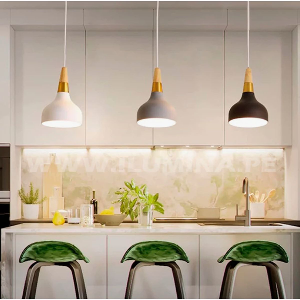 GENERICO - Lámpara Colgante Campana Triple Black Led