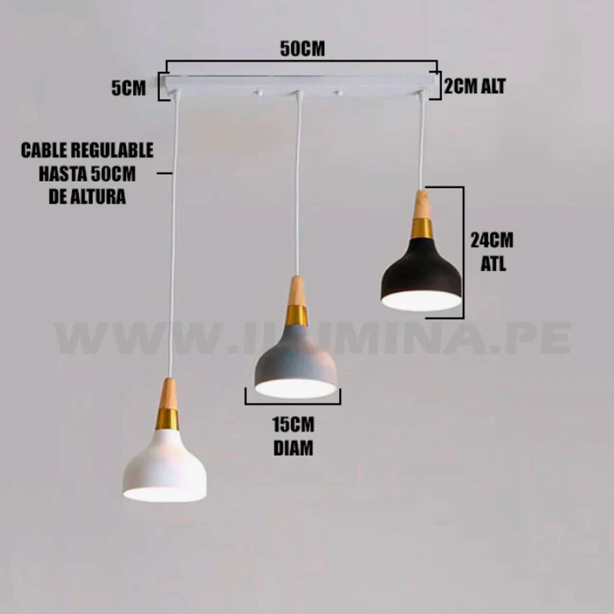 GENERICO - Lámpara Colgante Campana Triple Black Led