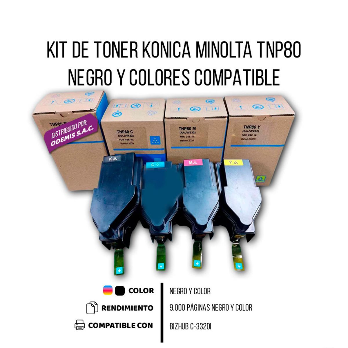 KONICA MINOLTA - Kit de Toner Konica Minolta TNP80 Negro y Color C3320i Compatible