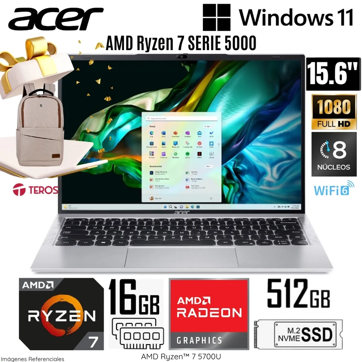 ASUS - Laptop Acer Aspire AL15-41P-R27P AMD Ryzen 7-5700U 16GB RAM 512GB SSD 15.6"   FHD + Regalo
