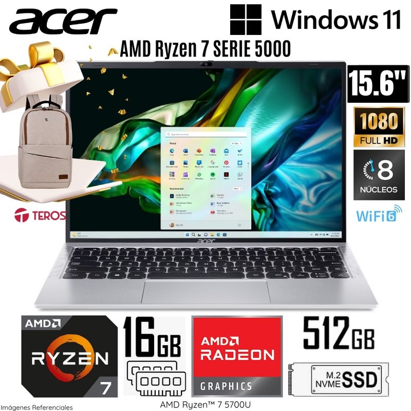 ASUS - Laptop Acer Aspire AL15-41P-R27P AMD Ryzen 7-5700U 16GB RAM 512GB SSD 15.6"   FHD + Regalo