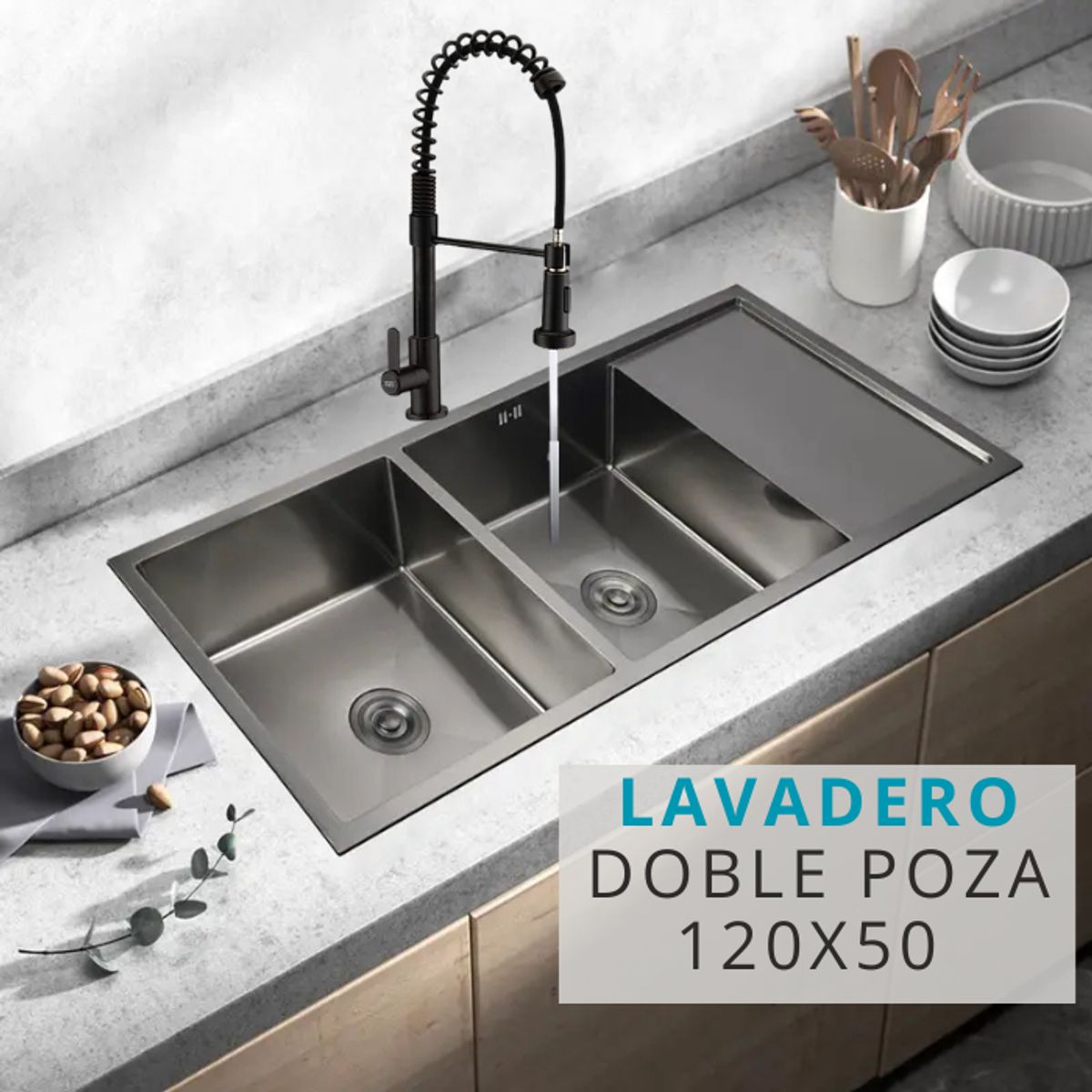 FRATELLI - LAVADERO DE COCINA 2 POZA CON ESCURRIDERO NEGRO