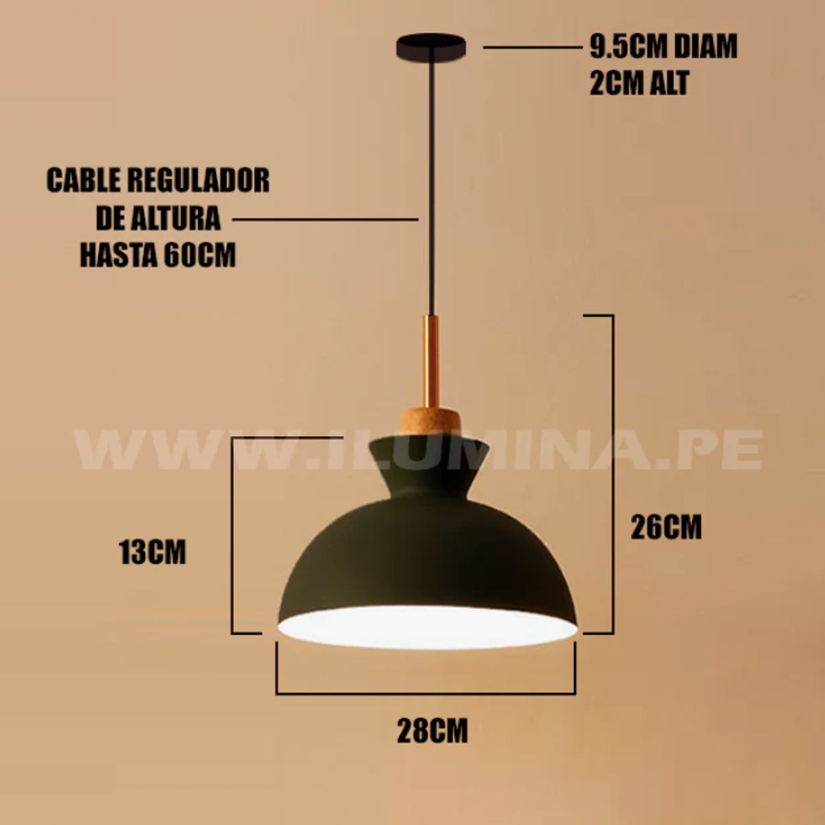 GENERICO - Lámpara Colgante Campana Black Led