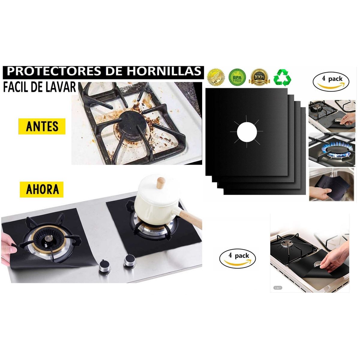 GENERICO - Protector Hornilla Negro pack de 4 unidades