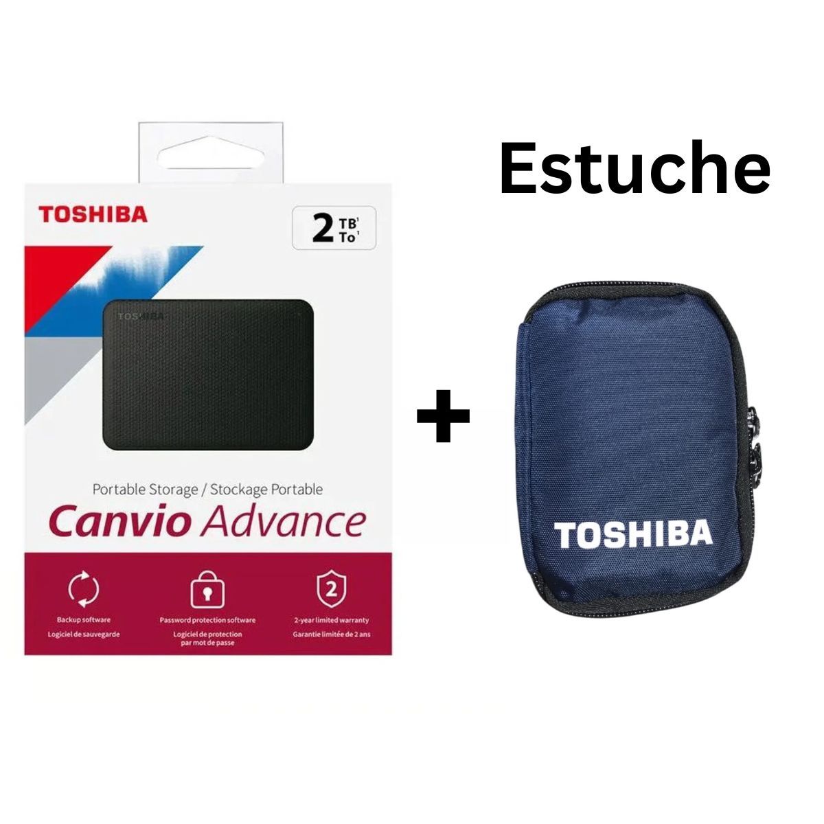 TOSHIBA - Disco Duro Externo 2 TB Toshiba Canvio Advance Negro + Estuche Funda