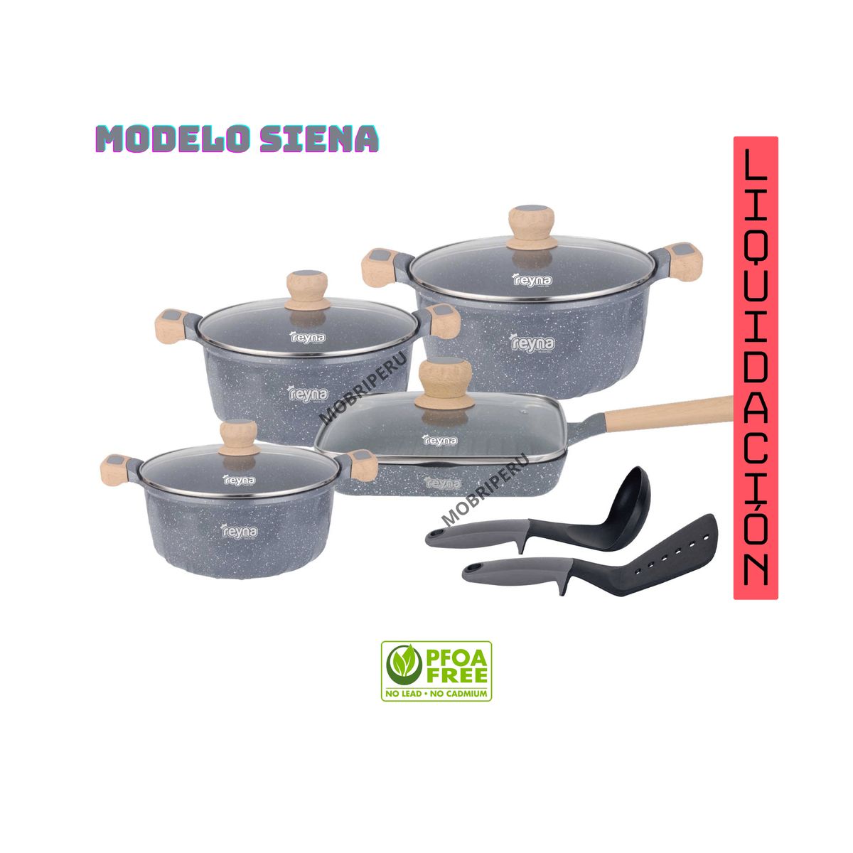 Reyna - Juego de Ollas de Roca Volcánica Reyna modelo Siena 10 pc.