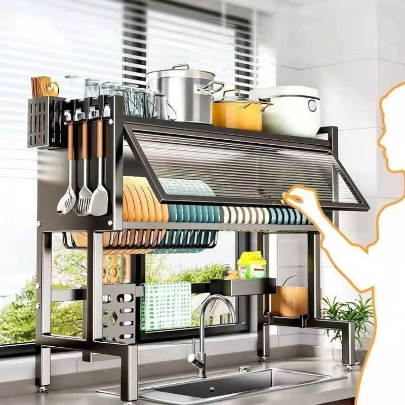 GENERICO - ESCURRIDOR DE PLATOS 85 CM CON TAPA NEGRO + REGALO